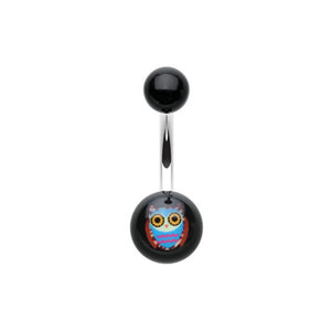 Retro Owl Acrylic Logo Belly Button Ring-WildKlass Jewelry
