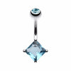 Classic Square Gem Prong Sparkle Belly Button Ring-WildKlass Jewelry