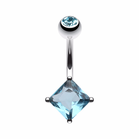 Classic Square Gem Prong Sparkle Belly Button Ring-WildKlass Jewelry