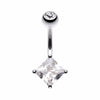 Classic Square Gem Prong Sparkle Belly Button Ring-WildKlass Jewelry