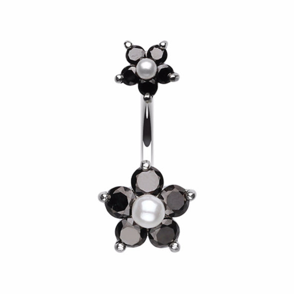 Pearl Bead Flower Sparkle Belly Button Ring-WildKlass Jewelry