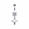 Cross on Cross Sparkle Belly Button Ring-WildKlass Jewelry