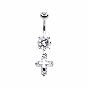 Cross on Cross Sparkle Belly Button Ring-WildKlass Jewelry
