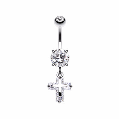 Cross on Cross Sparkle Belly Button Ring-WildKlass Jewelry