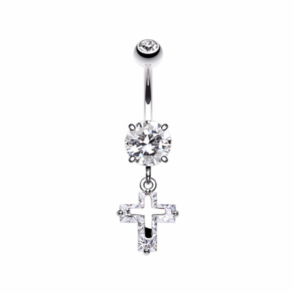 Cross on Cross Sparkle Belly Button Ring-WildKlass Jewelry