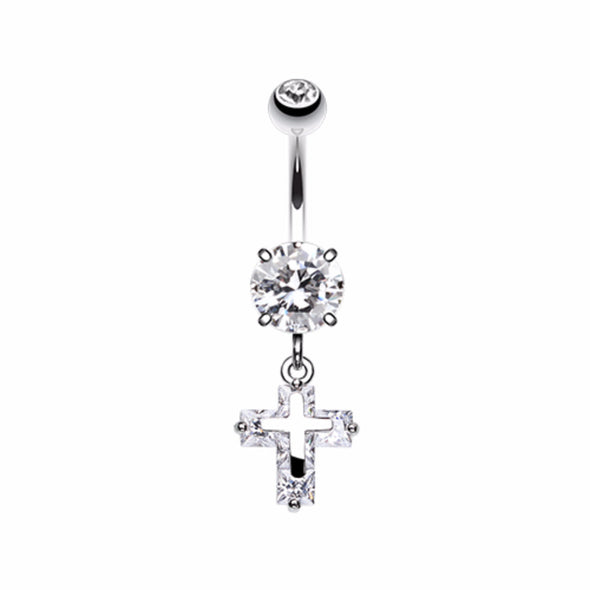 Cross on Cross Sparkle Belly Button Ring-WildKlass Jewelry