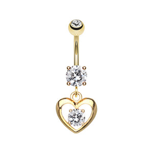 Golden Heart Gem Sparkle Belly Button Ring-WildKlass Jewelry