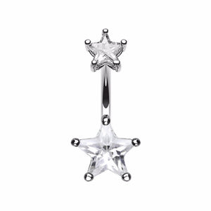 Double Star Gem Prong Sparkle Belly Button Ring-WildKlass Jewelry
