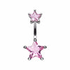 Double Star Gem Prong Sparkle Belly Button Ring-WildKlass Jewelry