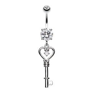 Heart Key Sparkle Belly Button Ring-WildKlass Jewelry