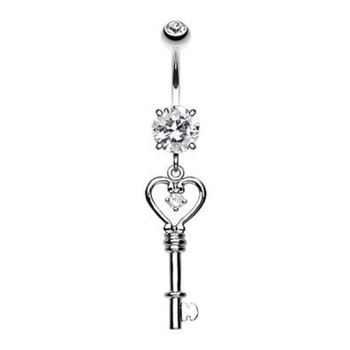 Heart Key Sparkle Belly Button Ring-WildKlass Jewelry