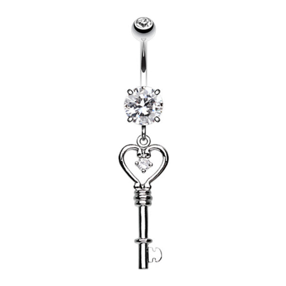 Heart Key Sparkle Belly Button Ring-WildKlass Jewelry