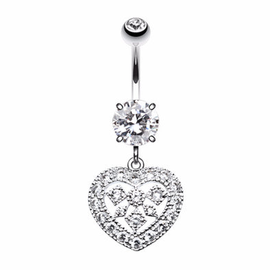 Sparkling Heart Shapes Belly Button Ring-WildKlass Jewelry