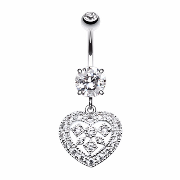 Sparkling Heart Shapes Belly Button Ring-WildKlass Jewelry