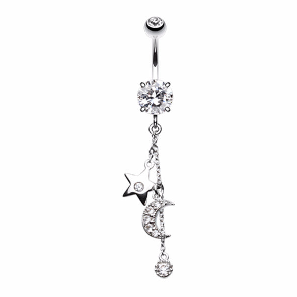 Wishing Star and Moon Belly Button Ring-WildKlass Jewelry