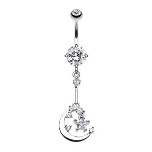 Opulant Moon and Star Belly Button Ring-WildKlass Jewelry
