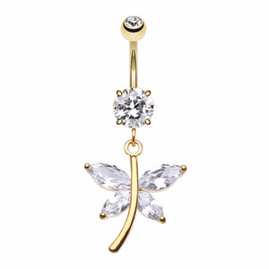 Golden Dazzling Butterfly Belly Button RIng-WildKlass Jewelry