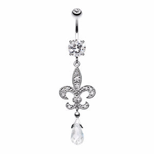 Glistening Fleur De Lis Belly Button Ring-WildKlass Jewelry