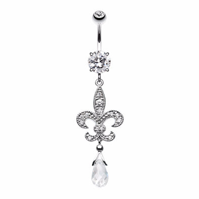 Glistening Fleur De Lis Belly Button Ring-WildKlass Jewelry