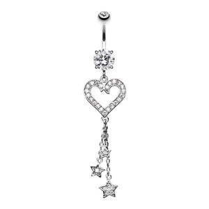 Heart Star Sparkles Belly Button Ring-WildKlass Jewelry