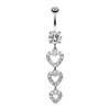 Sparkling Heart Cascade Belly Button Ring-WildKlass Jewelry