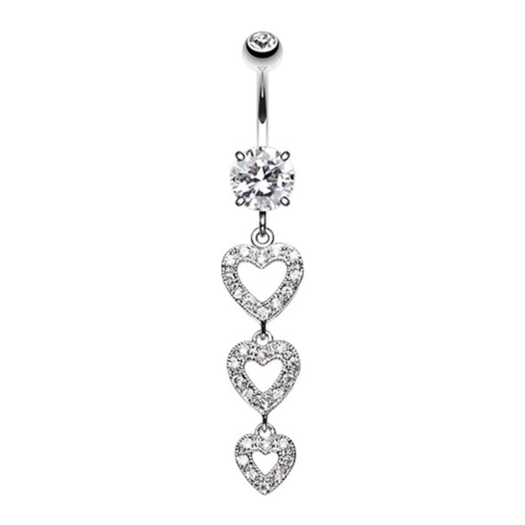 Sparkling Heart Cascade Belly Button Ring-WildKlass Jewelry