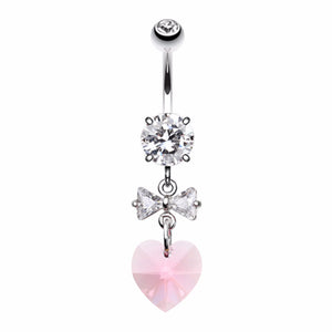 Prism Heart Bow-Tie Belly Button Ring-WildKlass Jewelry