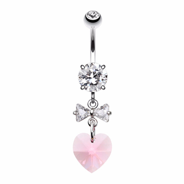 Prism Heart Bow-Tie Belly Button Ring-WildKlass Jewelry