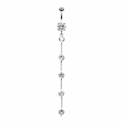 Elegant Crystalline Droplets Belly Button Ring-WildKlass Jewelry