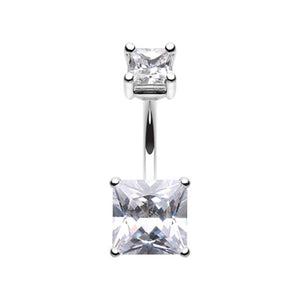 Classic Square Prong Set Gem Belly Button Ring-WildKlass Jewelry