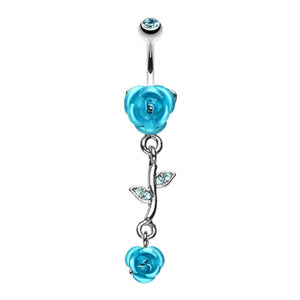 Bright Metal Rose Vine Dangle Belly Button Ring-WildKlass Jewelry