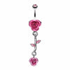 Bright Metal Rose Vine Dangle Belly Button Ring-WildKlass Jewelry