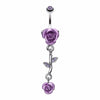 Bright Metal Rose Vine Dangle Belly Button Ring-WildKlass Jewelry