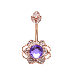 Rose Gold Antique Georgian Flower WildKlass Belly Button Ring-WildKlass Jewelry