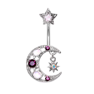 Stellar Opal Moon Star WildKlass Belly Button Ring-WildKlass Jewelry