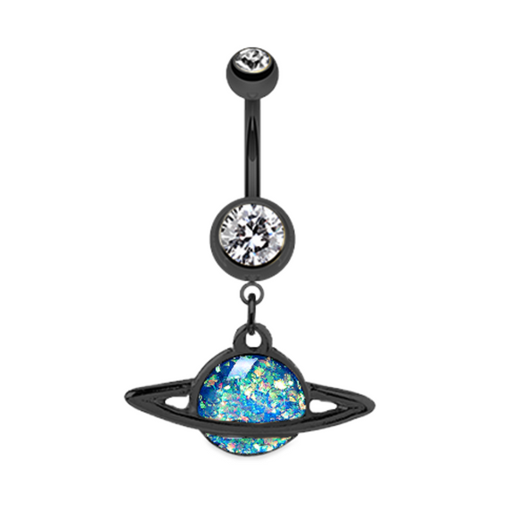 Black Saturn Planet Opal WildKlass Belly Button Ring-WildKlass Jewelry