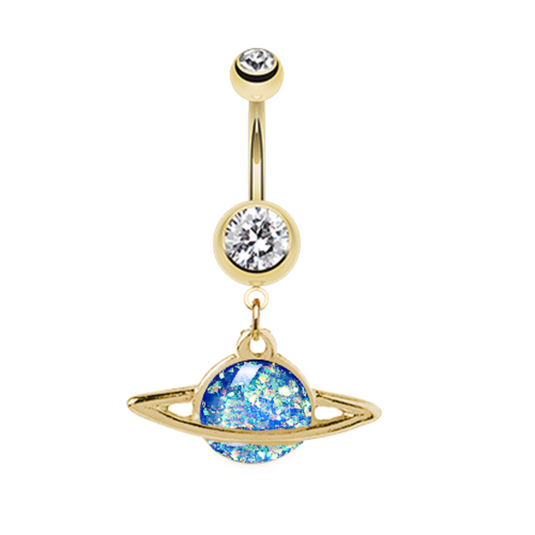 Golden Saturn Planet Opal WildKlass Belly Button Ring-WildKlass Jewelry