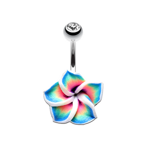 Hawaiian Plumeria Flower Non WildKlass Dangle Belly Button Ring-WildKlass Jewelry