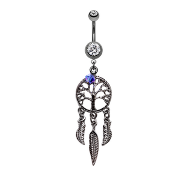 Hematite Tree of Life Dreamcatcher WildKlass Belly Button Ring-WildKlass Jewelry