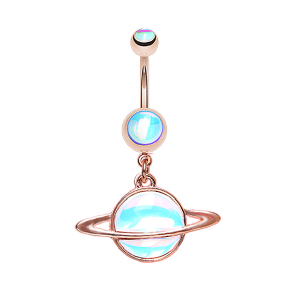 Rose Gold Saturn Planet Revo WildKlass Belly Button Ring-WildKlass Jewelry