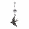 Jeweled Flying Swallow Dangle Belly Button Ring-WildKlass Jewelry