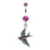 Jeweled Flying Swallow Dangle Belly Button Ring-WildKlass Jewelry