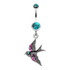 Jeweled Flying Swallow Dangle Belly Button Ring-WildKlass Jewelry