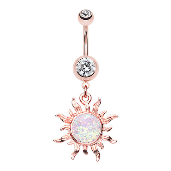 Rose Gold Glitter Opal Sun WildKlass Belly Button Ring-WildKlass Jewelry