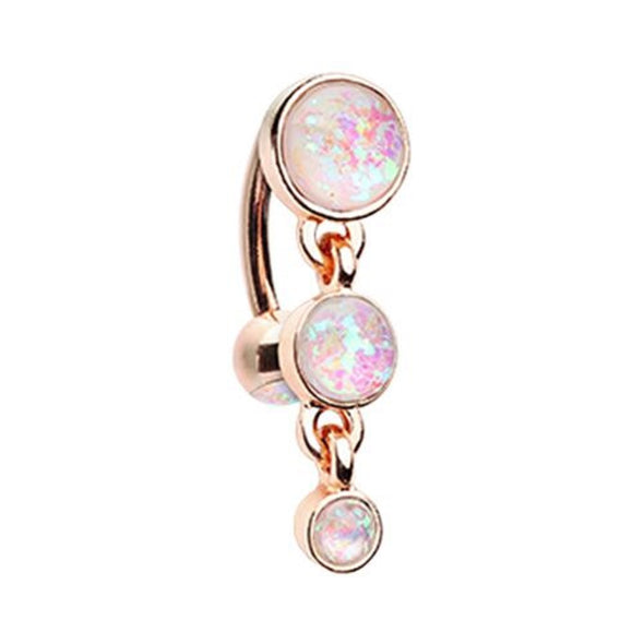 Rose Gold Triple Glitter Opal Reverse WildKlass Belly Button Ring-WildKlass Jewelry