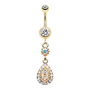 Golden Elegance Teardrop Sparkle WildKlass Belly Button Ring-WildKlass Jewelry