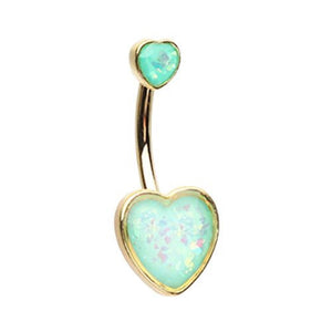 Golden Two Opal Hearts WildKlass Belly Button Ring-WildKlass Jewelry