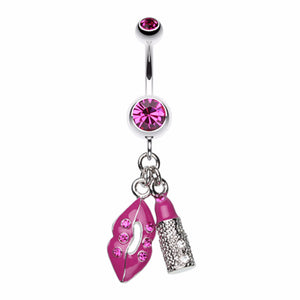 Glamourous Lip and Lipstick Belly Button Ring-WildKlass Jewelry