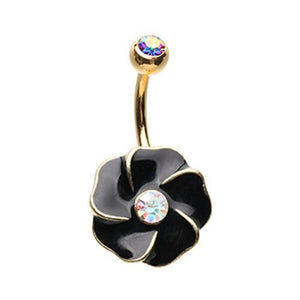 Golden Dark Hibiscus WildKlass Belly Button Ring-WildKlass Jewelry