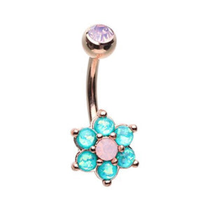 Rose Gold Admirable Glitter Opal Flower WildKlass Belly Button Ring-WildKlass Jewelry